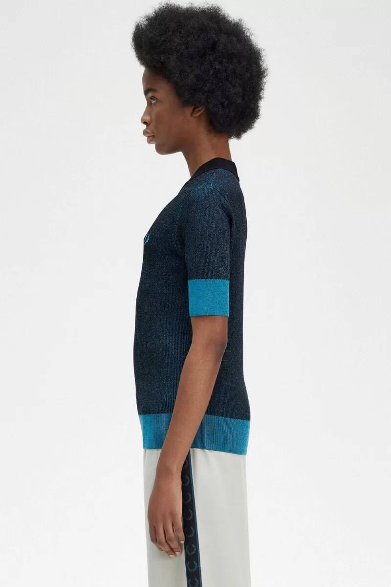 jersey fred perry de manga corta con canalé en contraste para mujer color negro