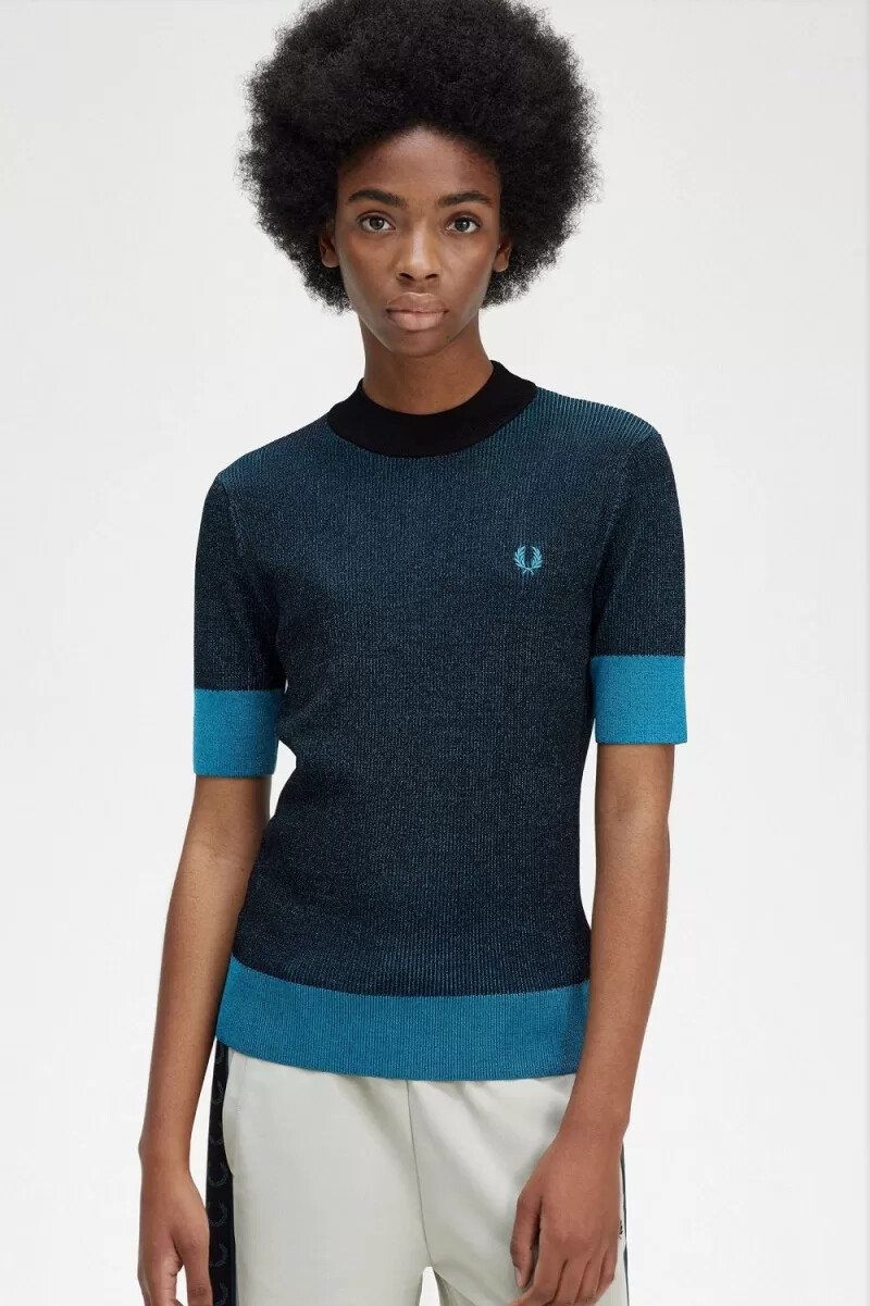 jersey fred perry de manga corta con canalé en contraste para mujer color negro