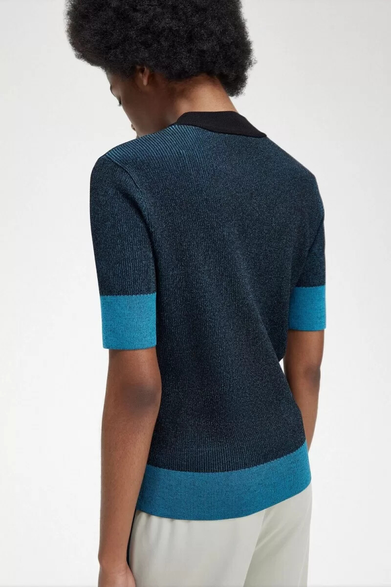jersey fred perry de manga corta con canalé en contraste para mujer color negro