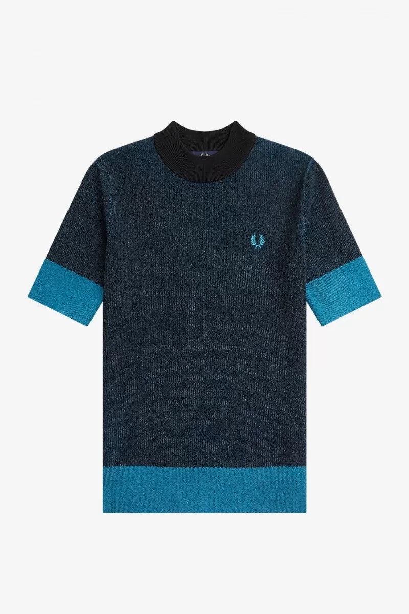 jersey fred perry de manga corta con canalé en contraste para mujer color negro