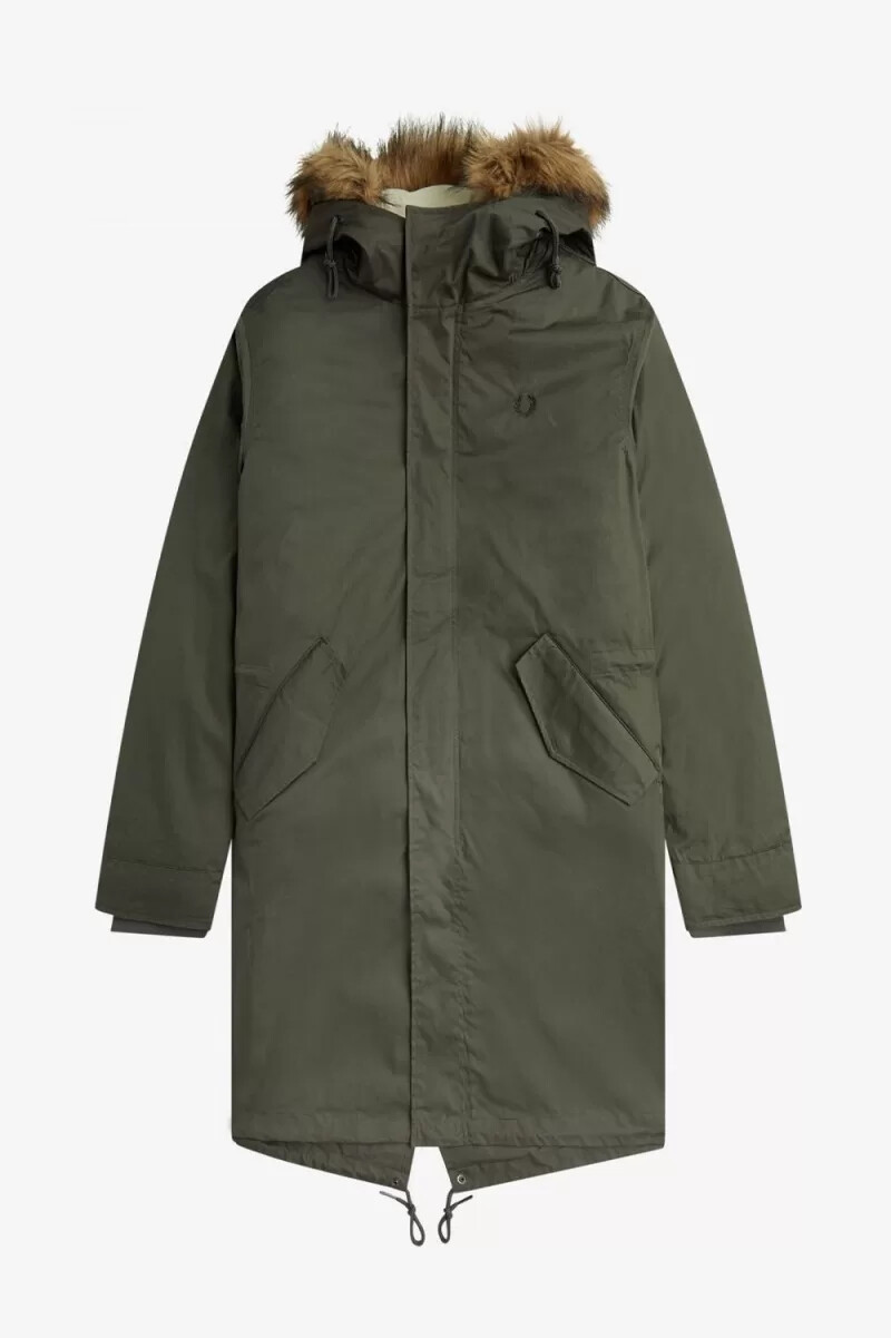 parka fred perry con forro interior y cremallera para hombre color verde campo