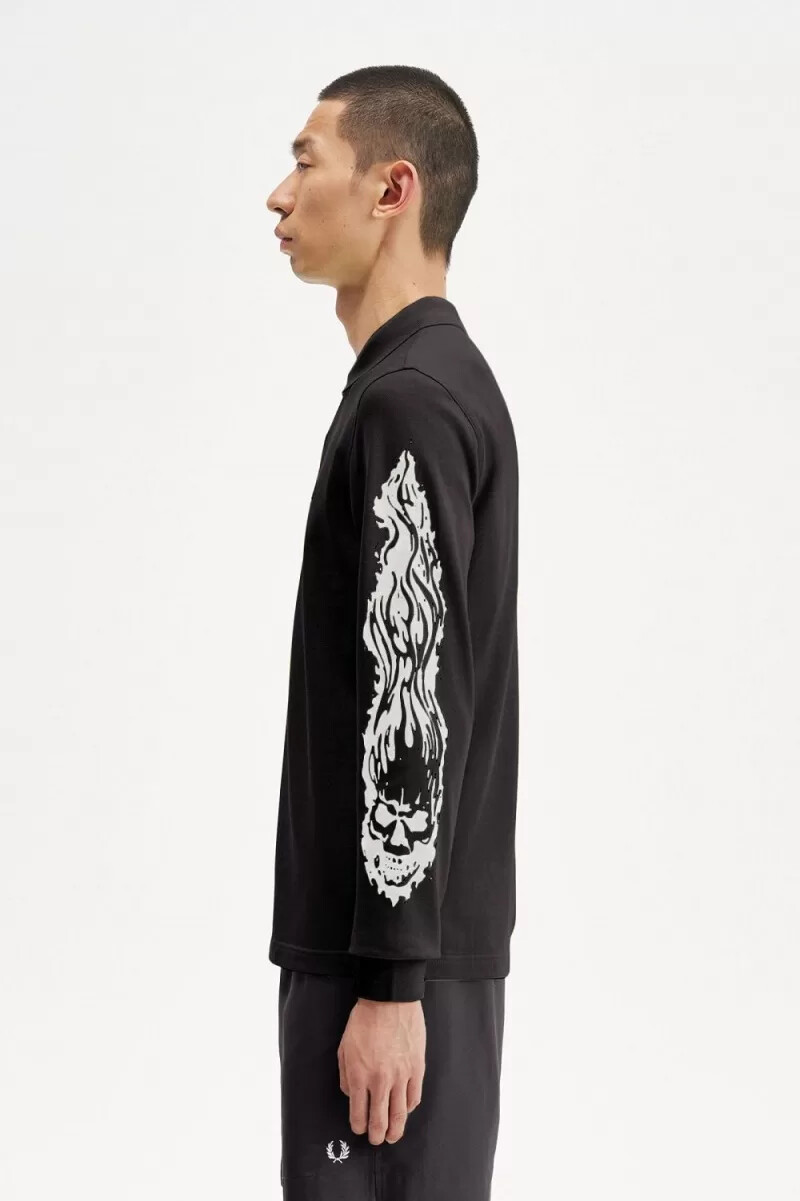 polo gráfico de manga larga fred perry noongoons para hombre color negro