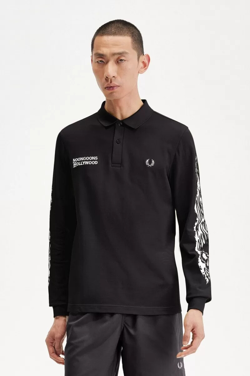 polo gráfico de manga larga fred perry noongoons para hombre color negro