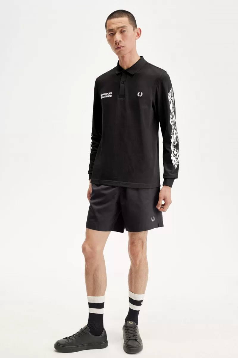 polo gráfico de manga larga fred perry noongoons para hombre color negro