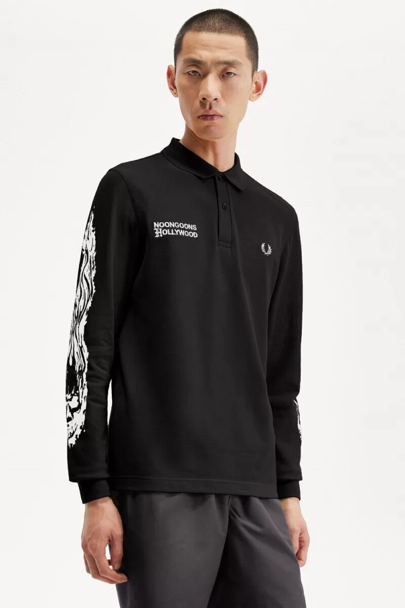 polo gráfico de manga larga fred perry noongoons para hombre color negro