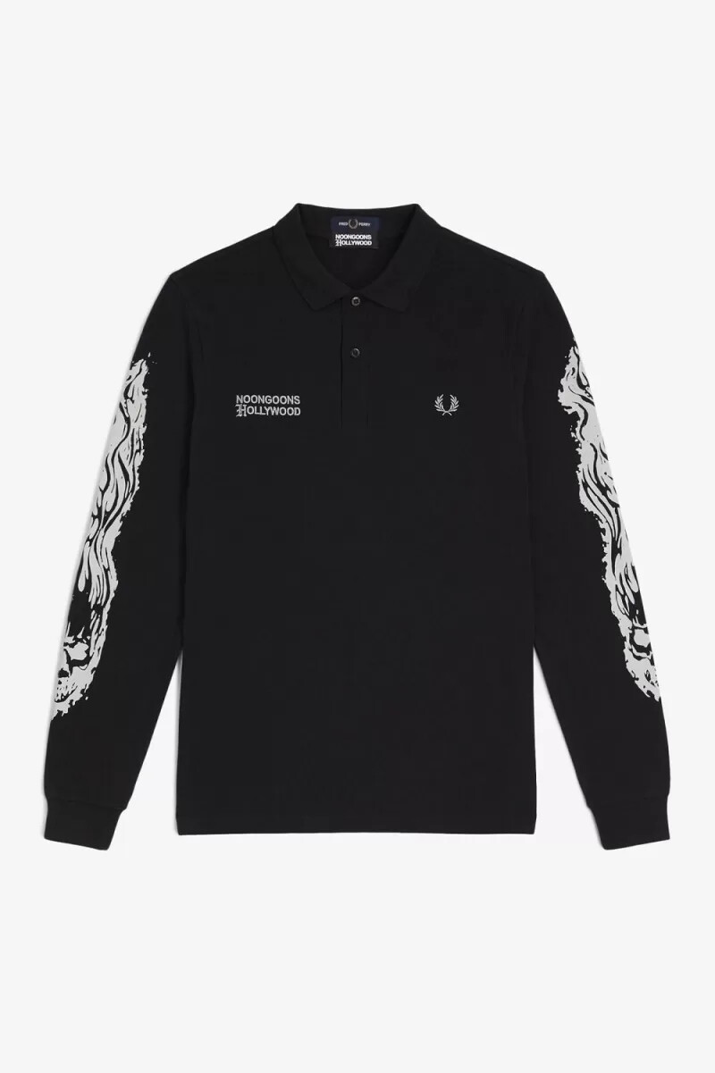 polo gráfico de manga larga fred perry noongoons para hombre color negro