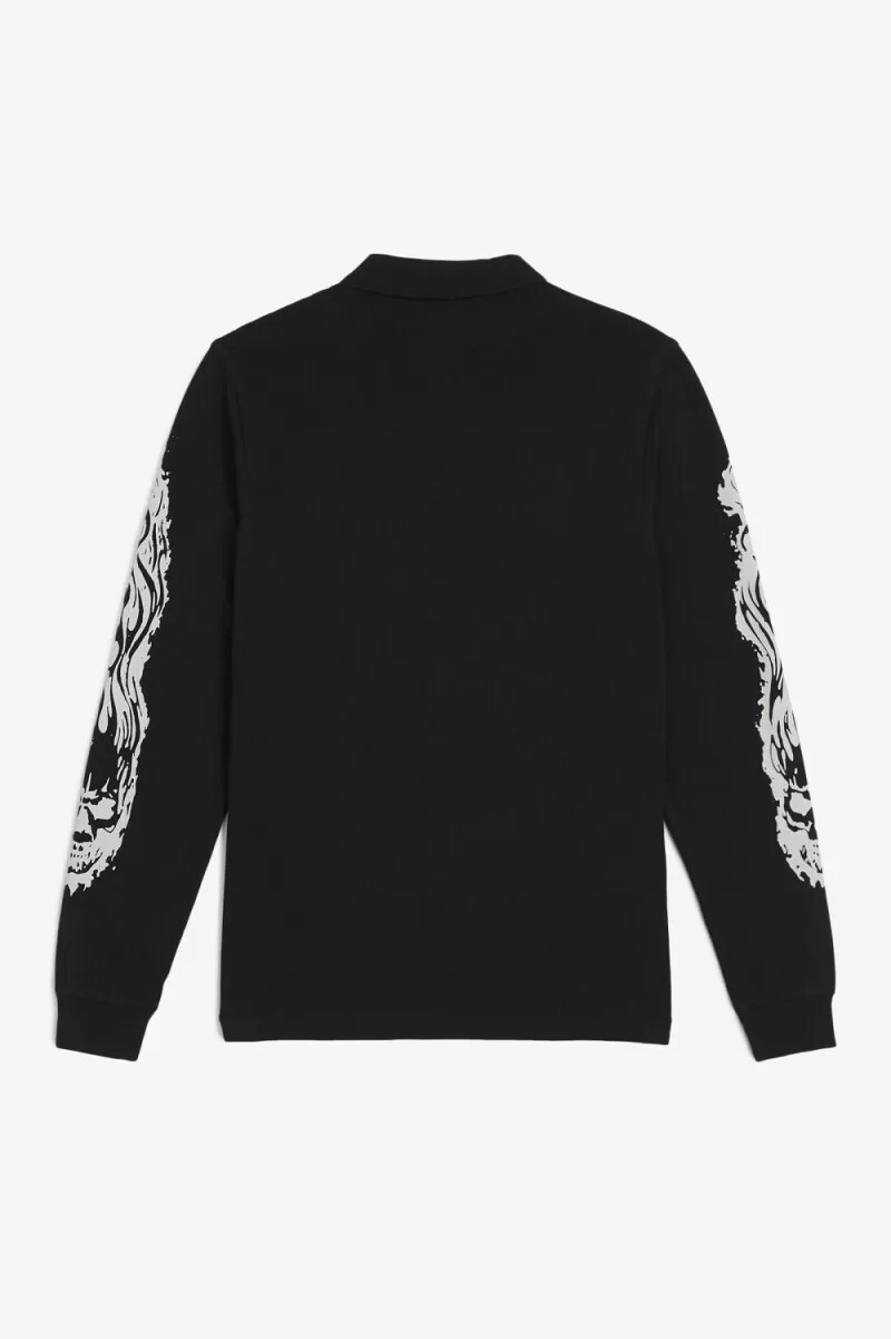 polo gráfico de manga larga fred perry noongoons para hombre color negro