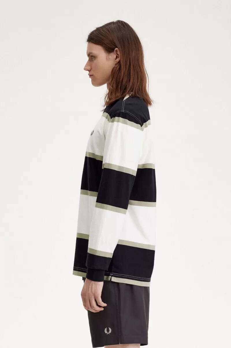 polo fred perry relaxed stripe para hombre en blanco nieve