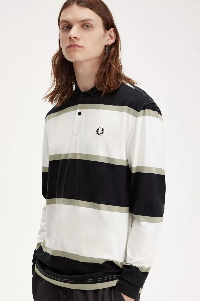polo fred perry relaxed stripe para hombre en blanco nieve