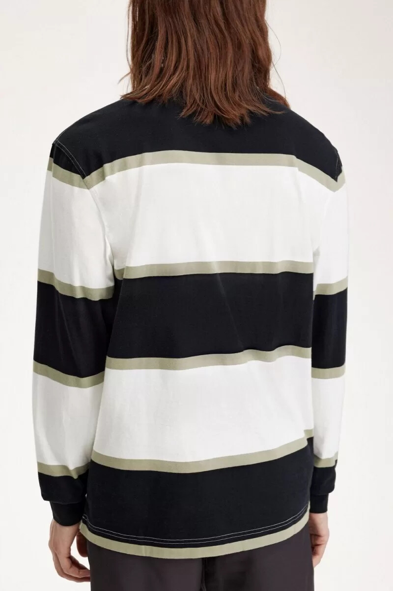 polo fred perry relaxed stripe para hombre en blanco nieve