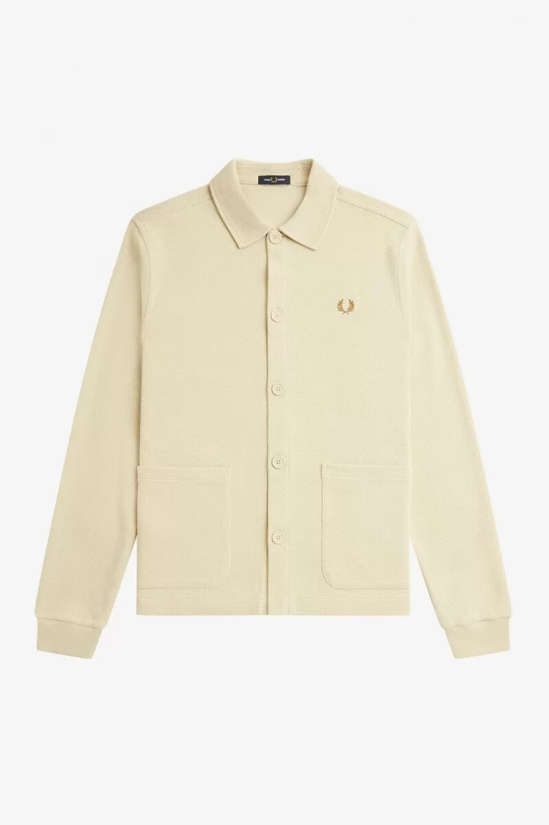 polo fred perry de manga larga con botones para hombre color avena