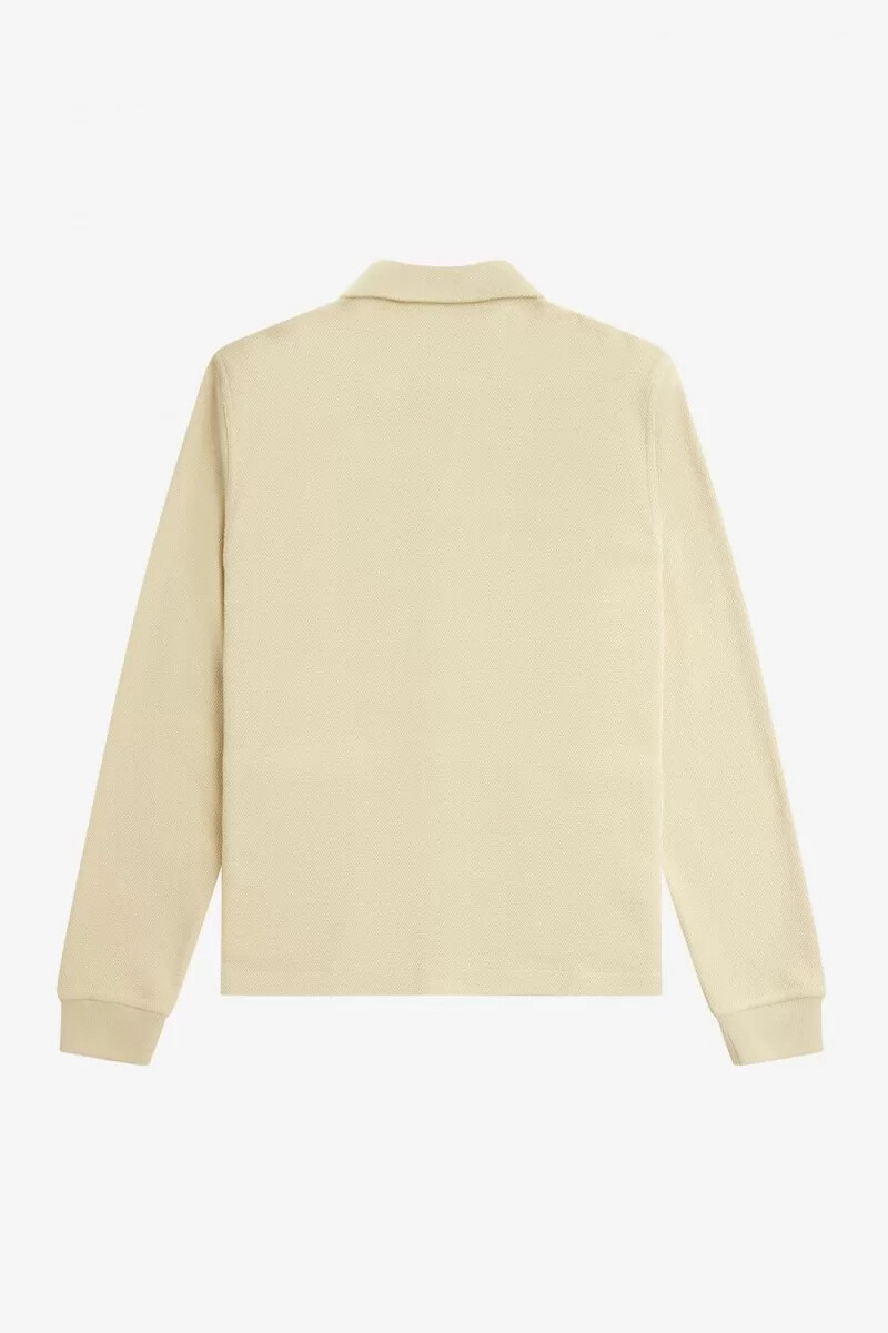 polo fred perry de manga larga con botones para hombre color avena