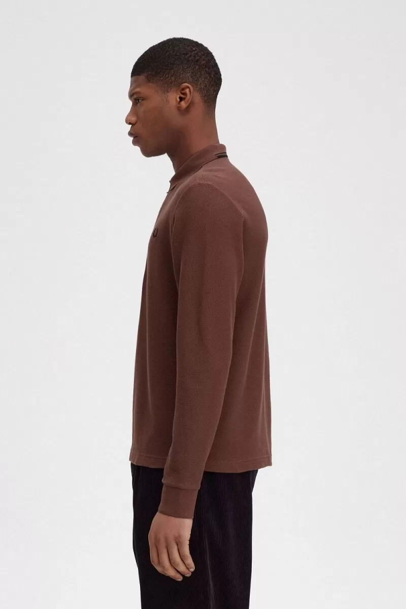 polo fred perry honeycomb de algodón de manga larga para hombre color marrón whisky