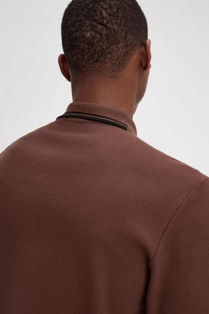 polo fred perry honeycomb de algodón de manga larga para hombre color marrón whisky