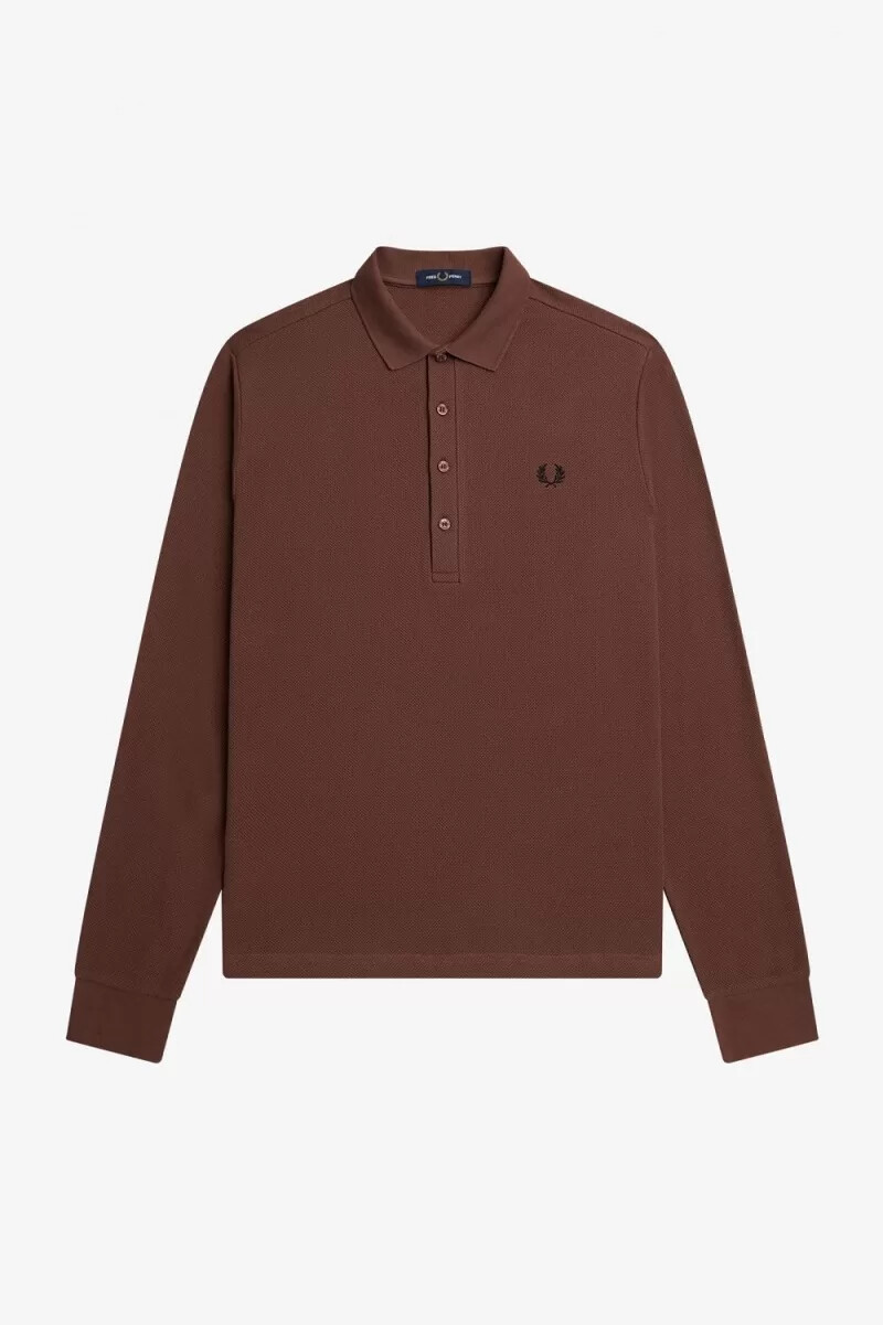 polo fred perry honeycomb de algodón de manga larga para hombre color marrón whisky