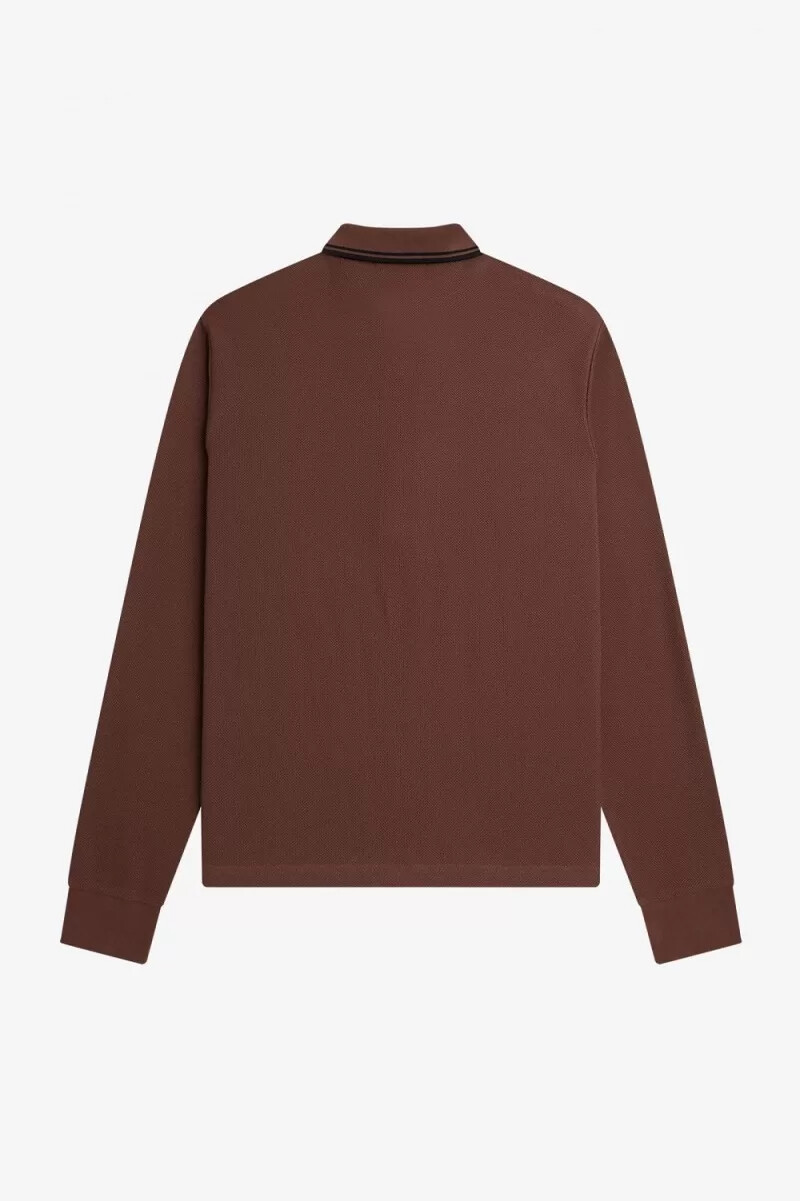 polo fred perry honeycomb de algodón de manga larga para hombre color marrón whisky