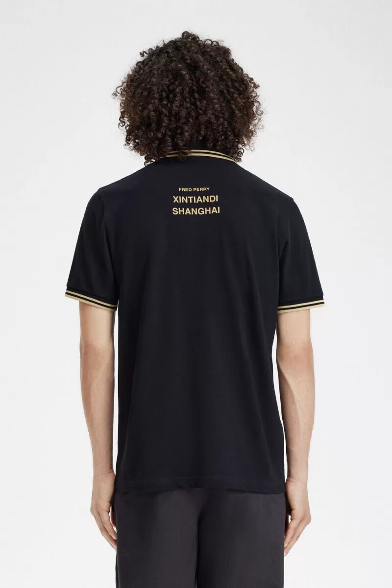 polo fred perry shanghai m12 para hombre color negro champán