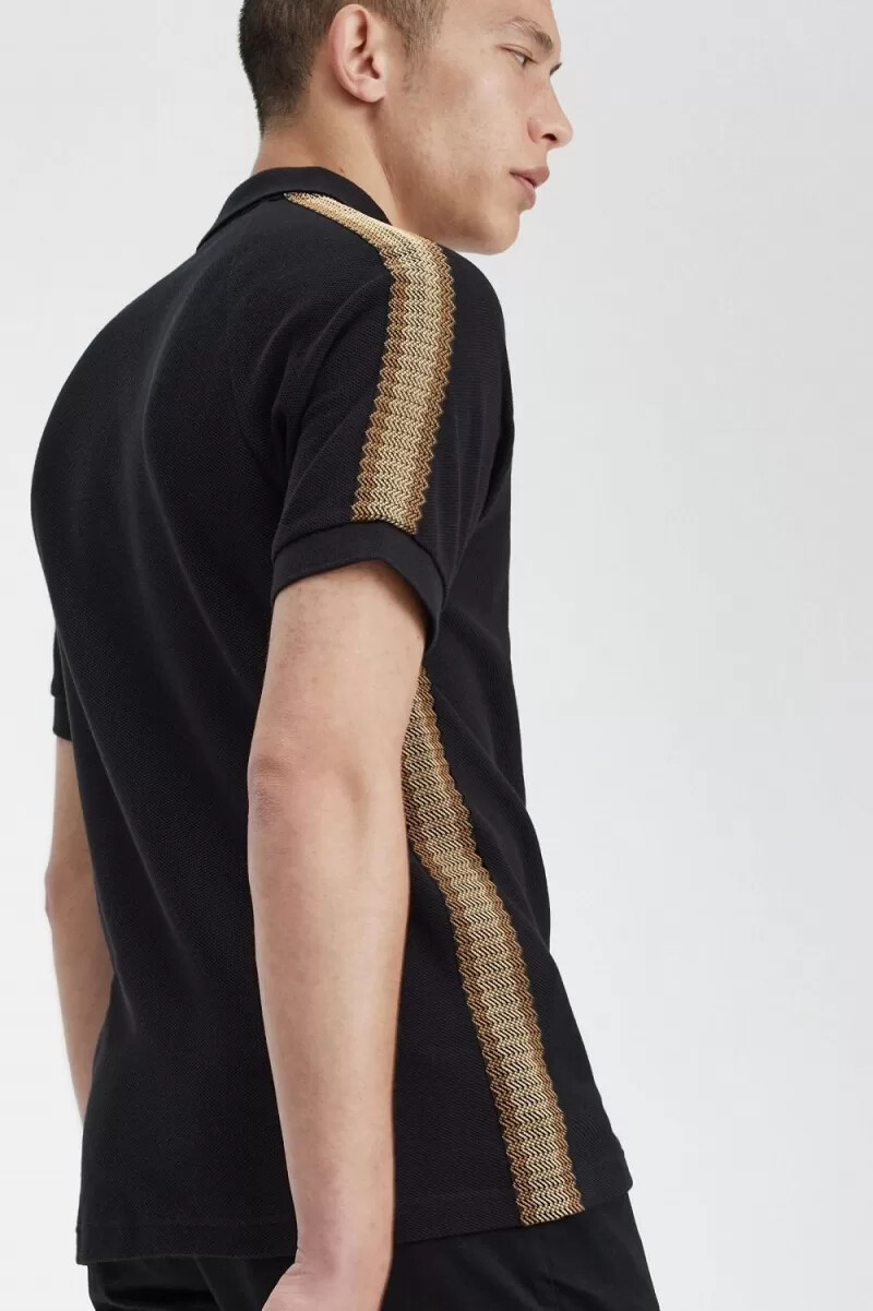 polo fred perry honeycomb taped para hombre color negro