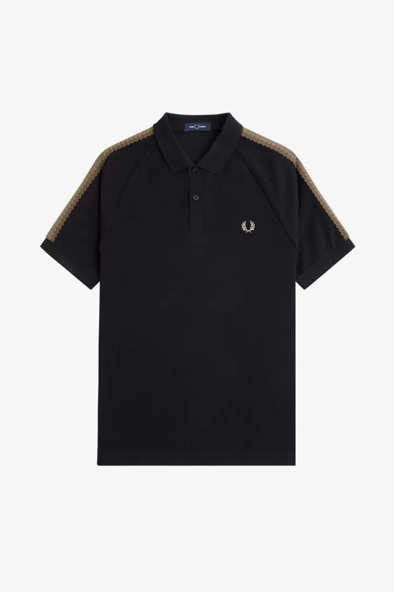 polo fred perry honeycomb taped para hombre color negro