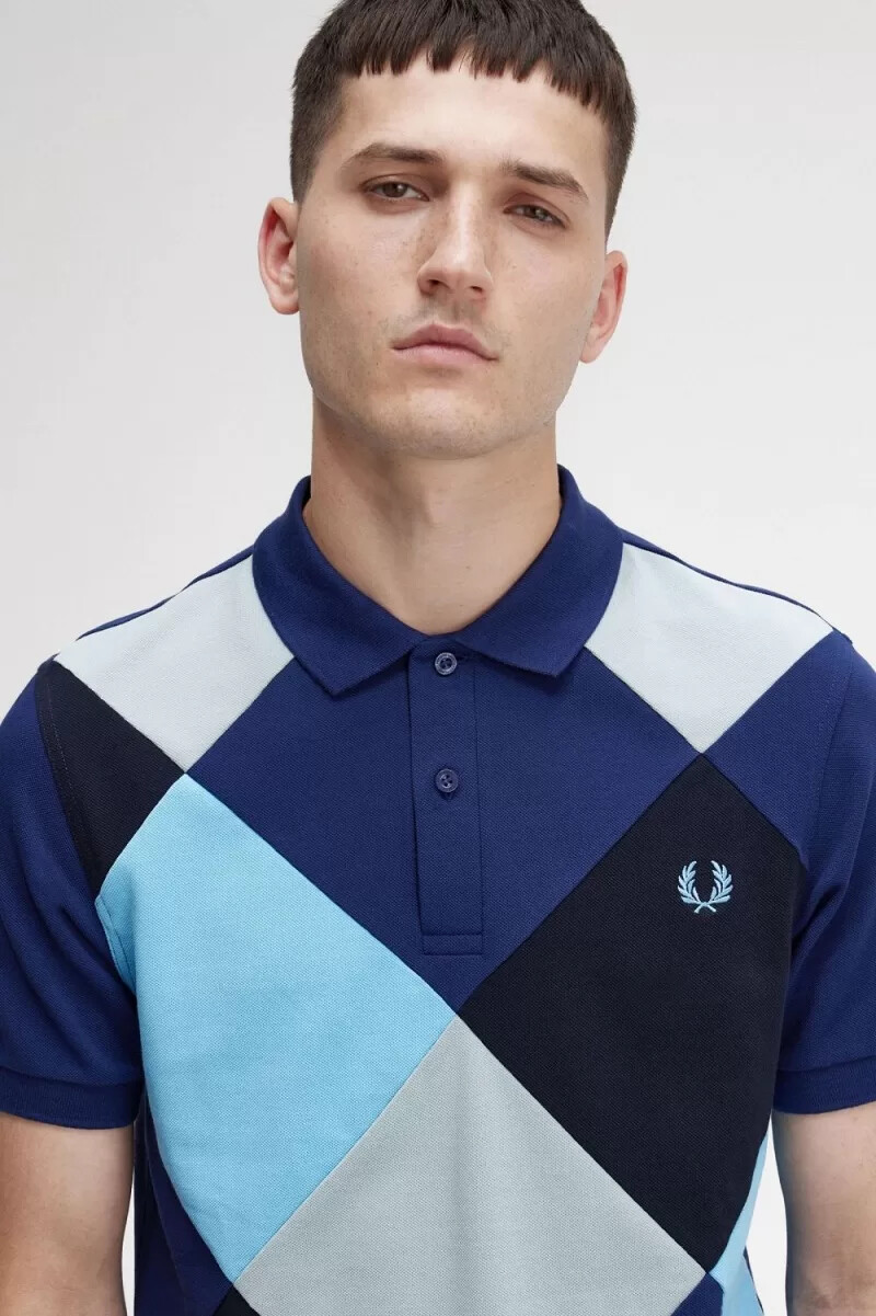 polo fred perry harlequin para hombre azul marino francés