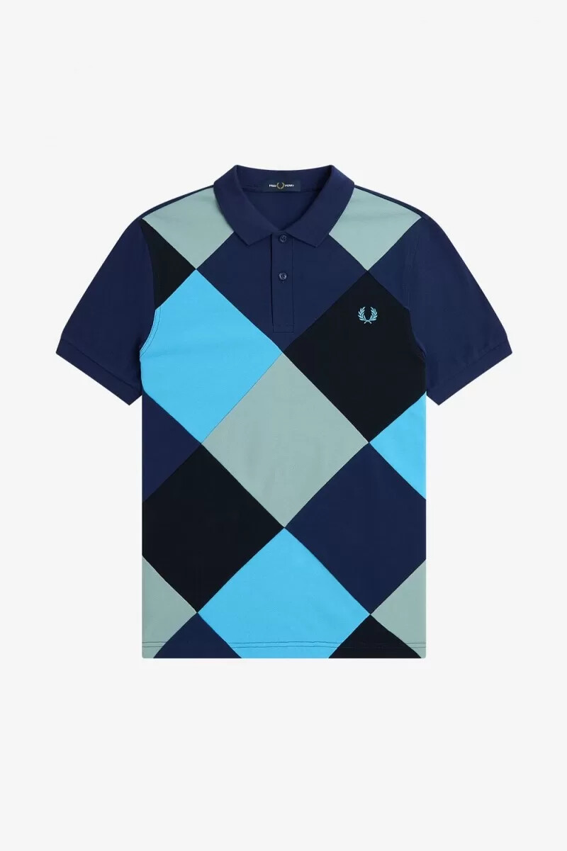 polo fred perry harlequin para hombre azul marino francés