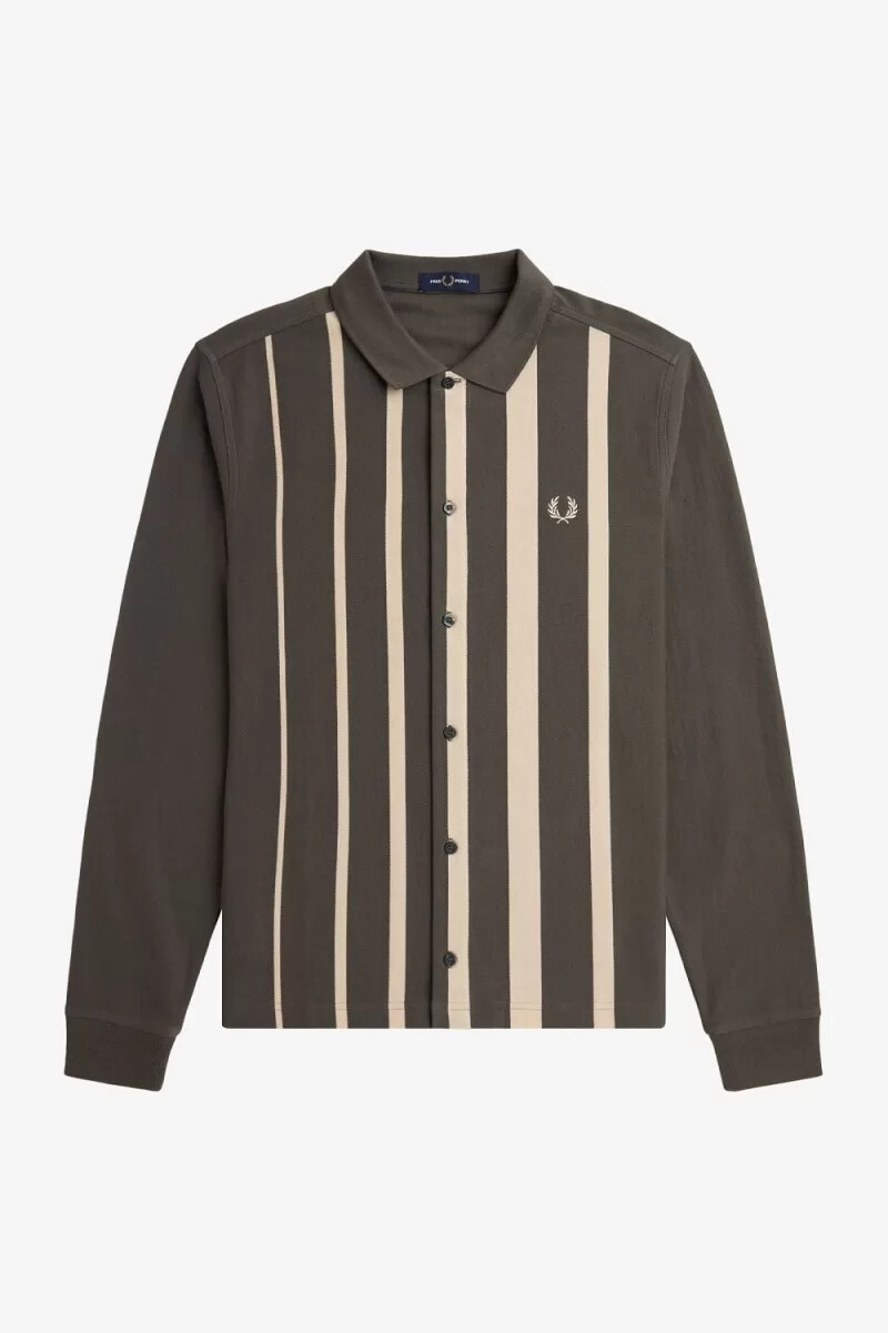 polo de manga larga con rayas degradadas de fred perry para hombre verde campo