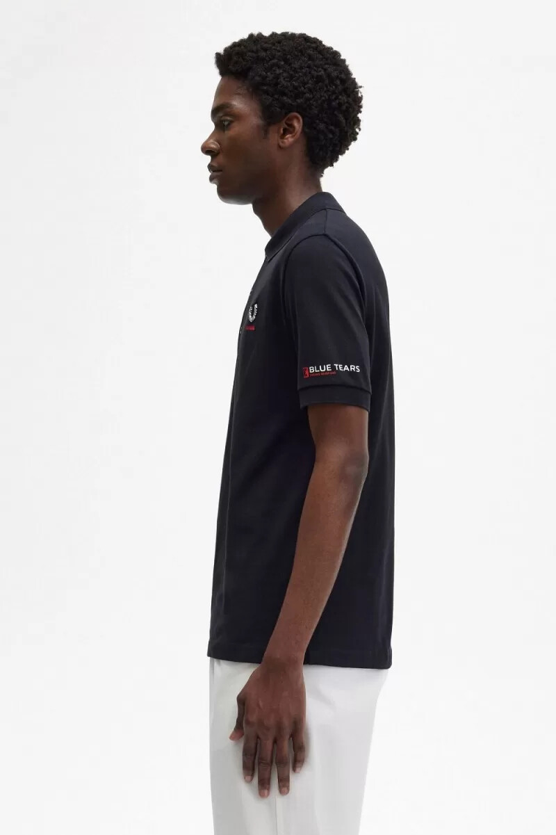 polo fred perry con mangas estampadas para hombre color negro