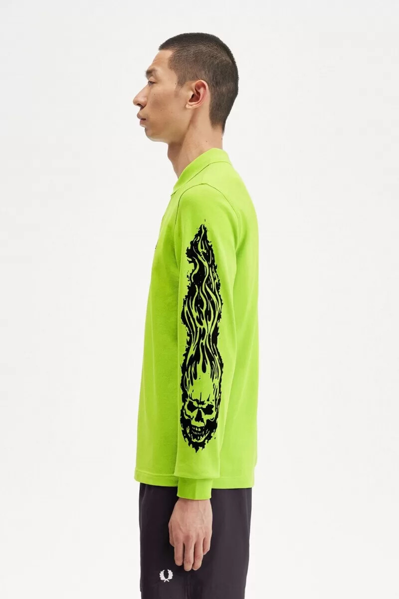 polo gráfico de manga larga fred perry noongoons para hombre verde lima
