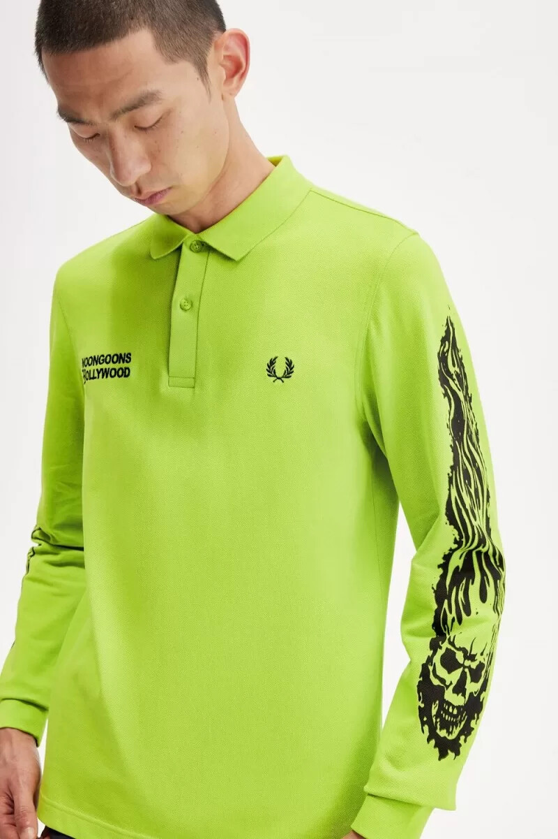polo gráfico de manga larga fred perry noongoons para hombre verde lima