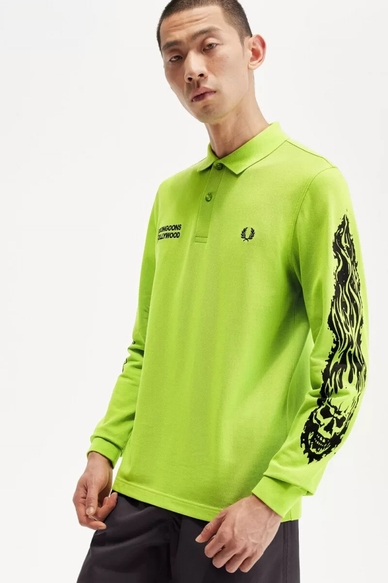 polo gráfico de manga larga fred perry noongoons para hombre verde lima