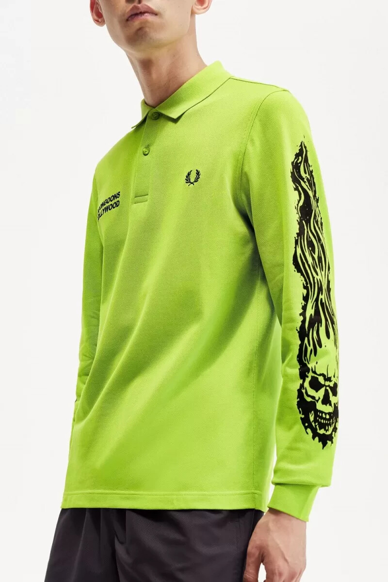 polo gráfico de manga larga fred perry noongoons para hombre verde lima