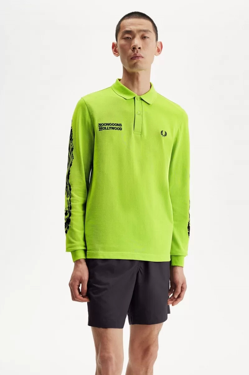 polo gráfico de manga larga fred perry noongoons para hombre verde lima