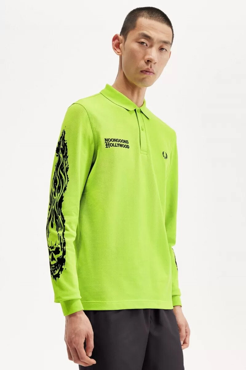 polo gráfico de manga larga fred perry noongoons para hombre verde lima