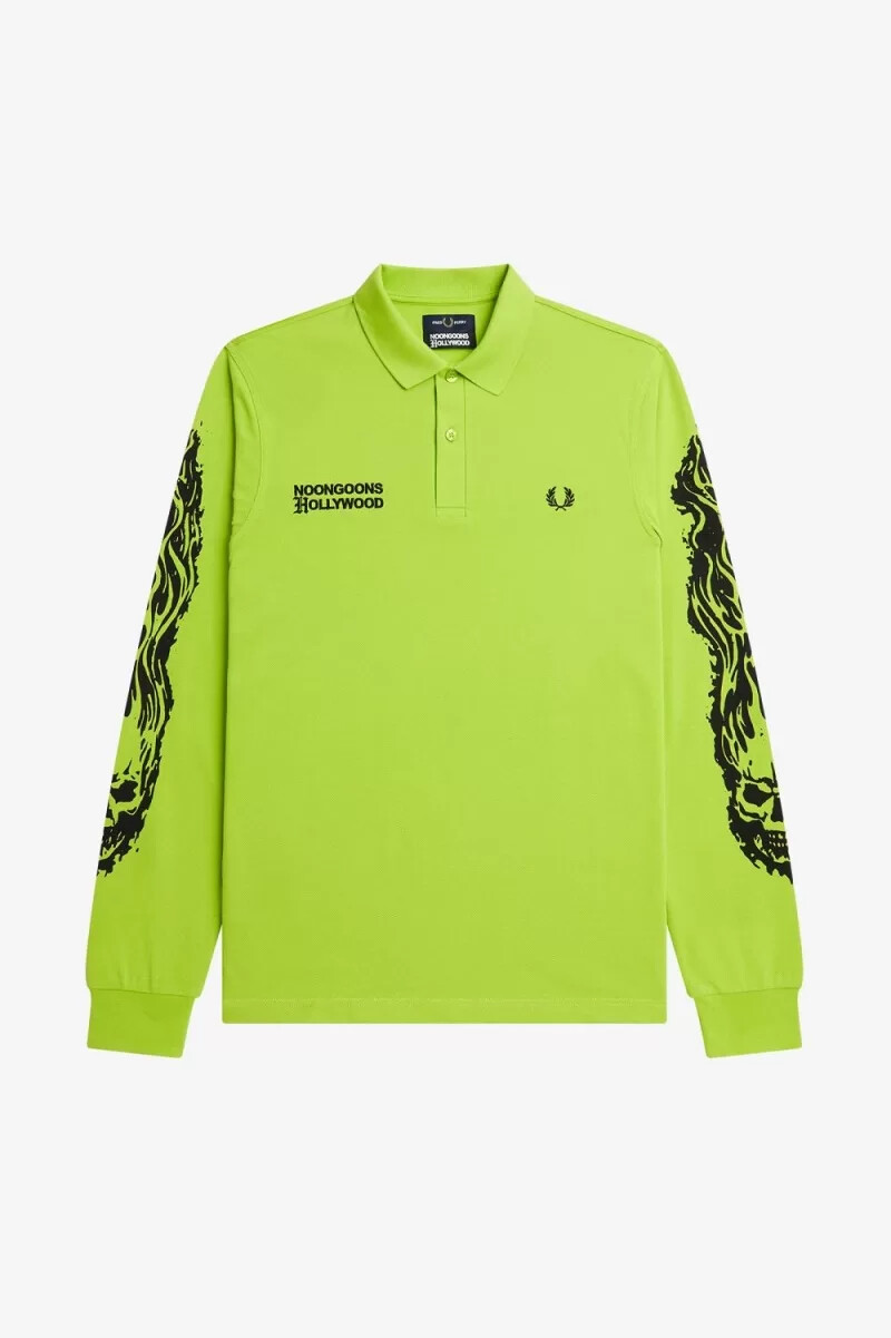 polo gráfico de manga larga fred perry noongoons para hombre verde lima