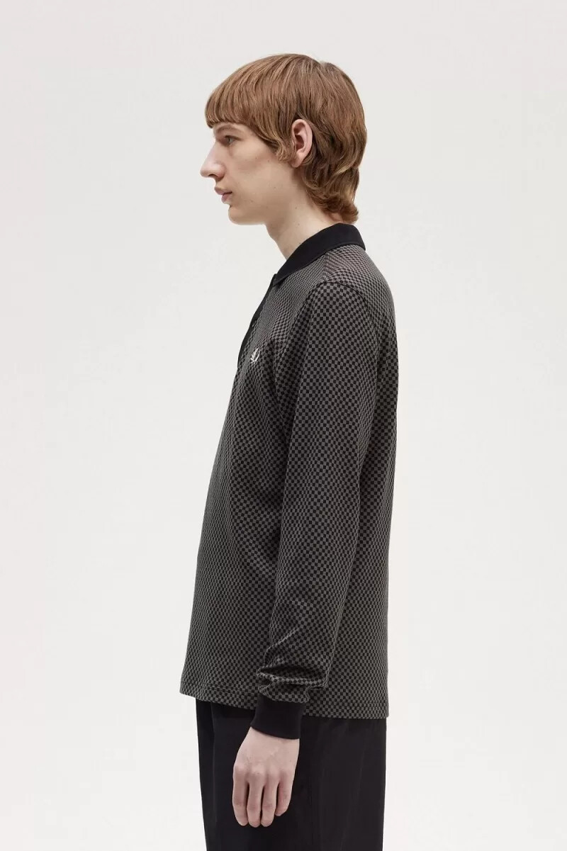 polo fred perry micro chequerboard para hombre negro verde campo