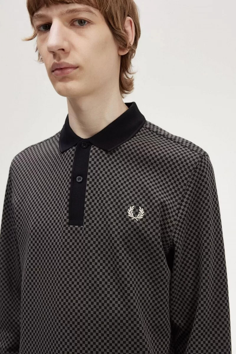 polo fred perry micro chequerboard para hombre negro verde campo