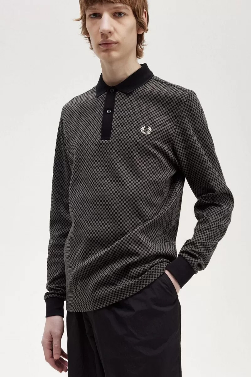 polo fred perry micro chequerboard para hombre negro verde campo