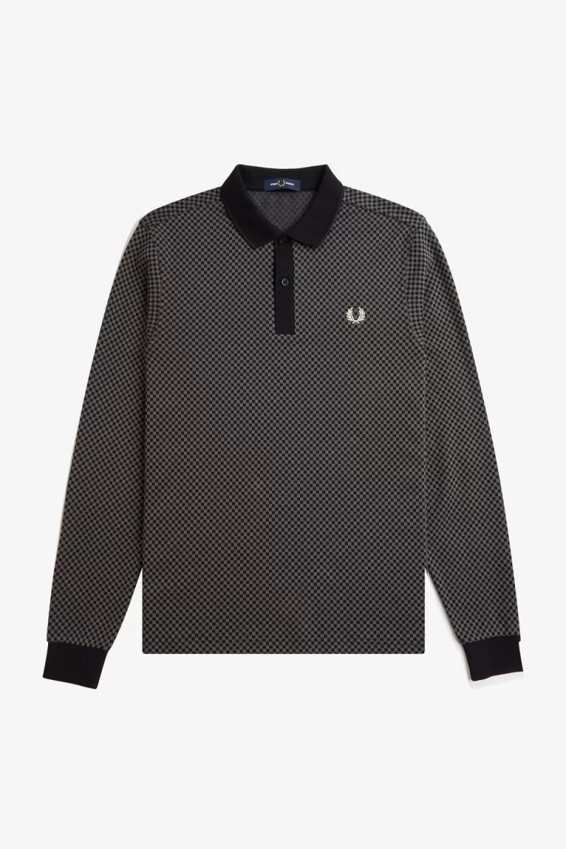 polo fred perry micro chequerboard para hombre negro verde campo