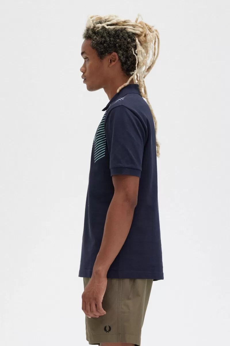 polo fred perry glitch stripe para hombre azul marino