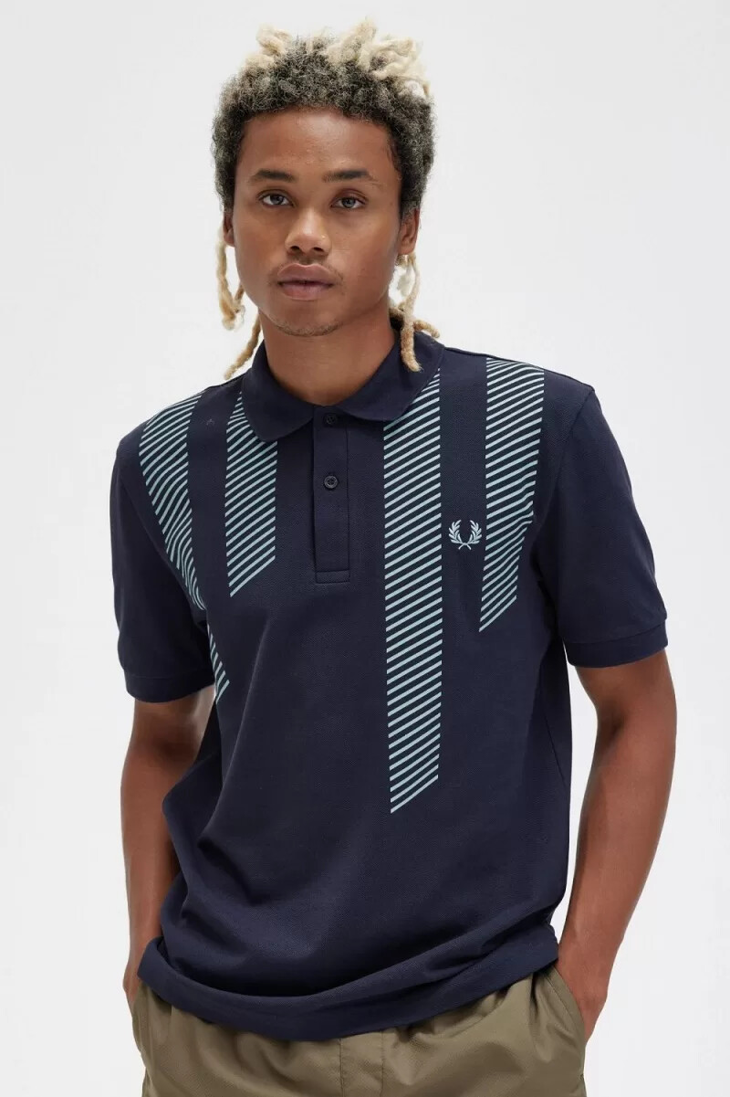 polo fred perry glitch stripe para hombre azul marino