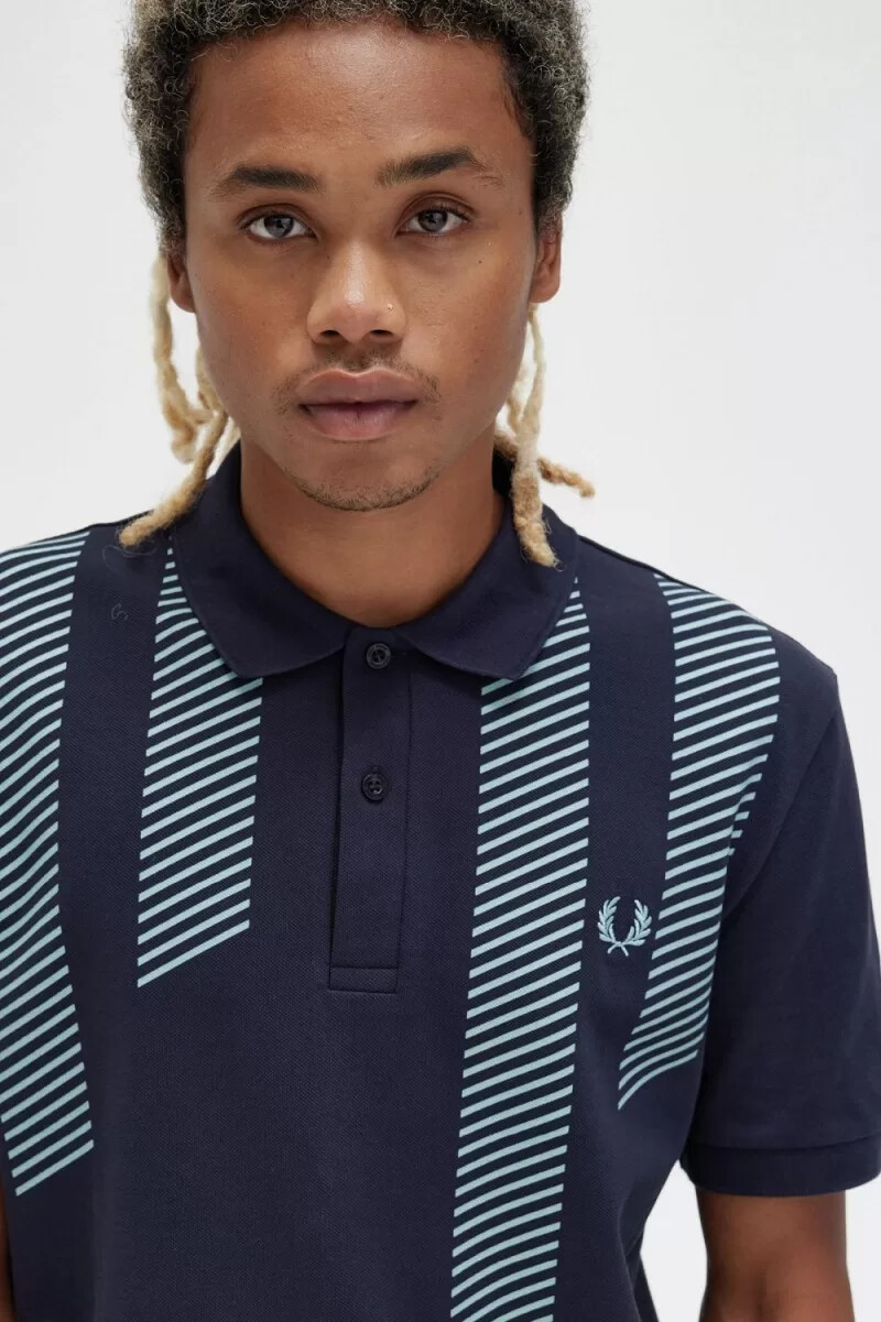 polo fred perry glitch stripe para hombre azul marino