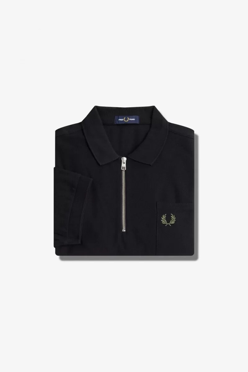 polo fred perry con cuello con cremallera y textura para hombre color negro