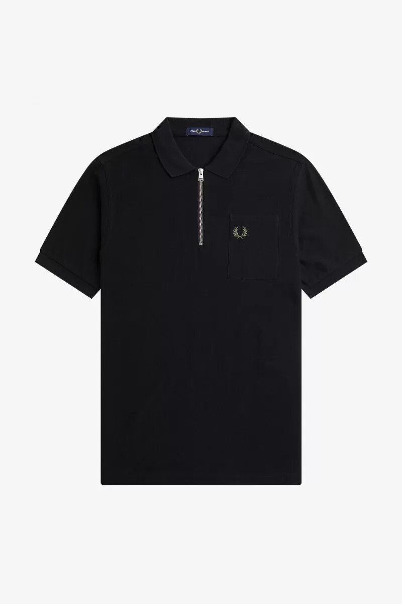 polo fred perry con cuello con cremallera y textura para hombre color negro