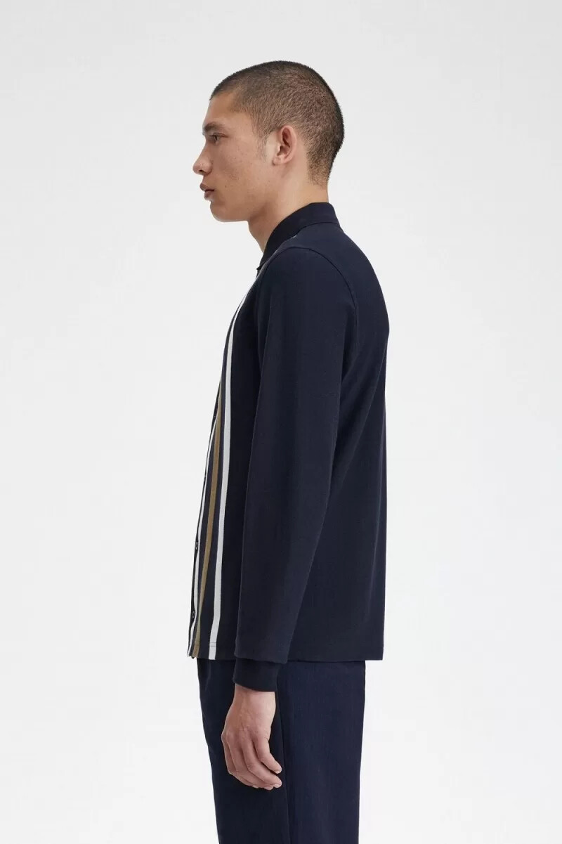polo de manga larga con rayas degradadas de fred perry para hombre azul marino