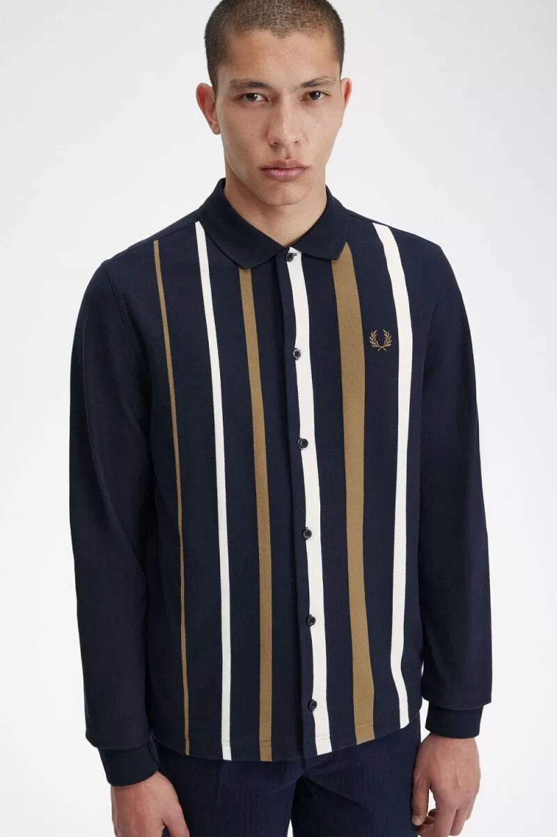 polo de manga larga con rayas degradadas de fred perry para hombre azul marino