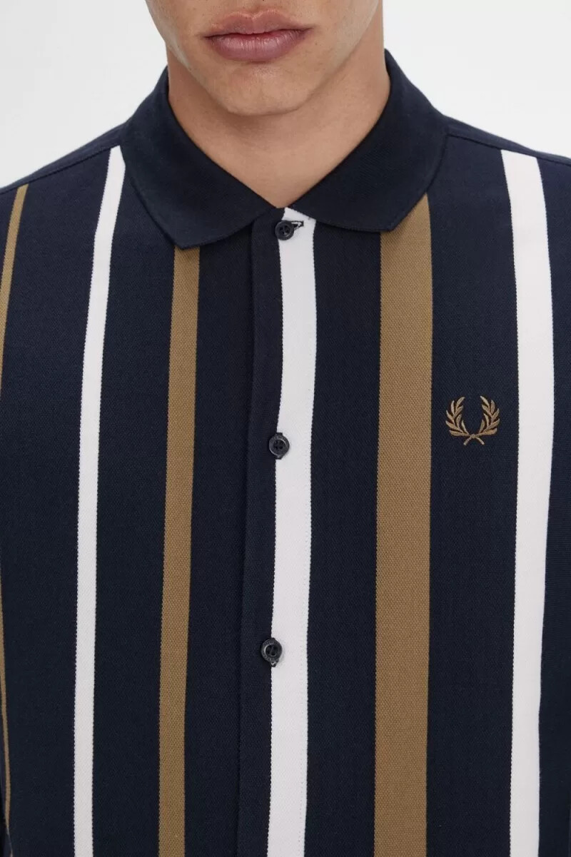 polo de manga larga con rayas degradadas de fred perry para hombre azul marino