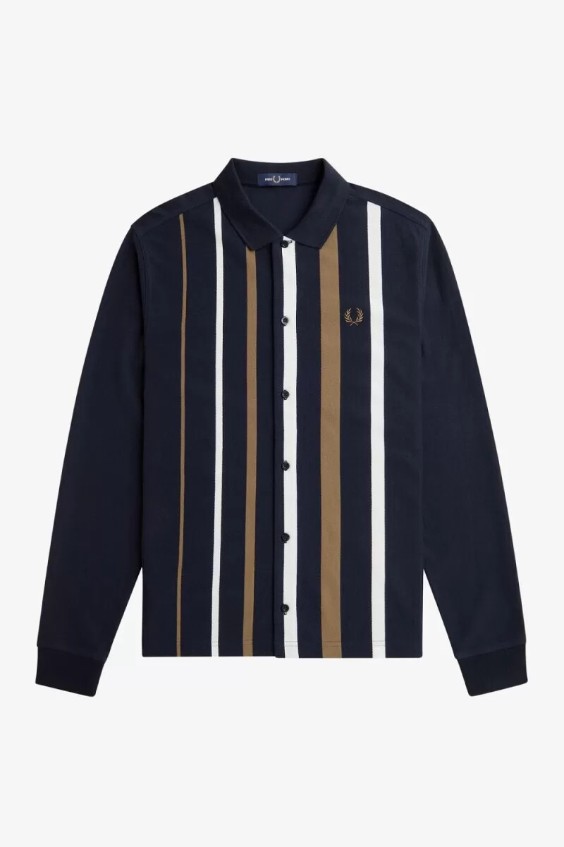 polo de manga larga con rayas degradadas de fred perry para hombre azul marino