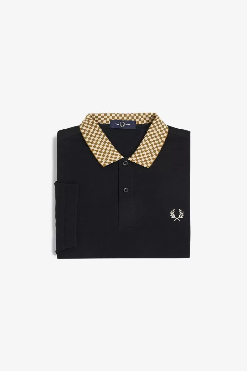 polo fred perry con cuello de cuadros para hombre color negro