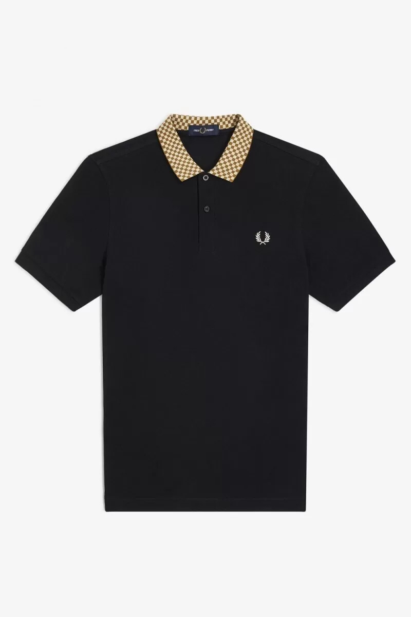 polo fred perry con cuello de cuadros para hombre color negro