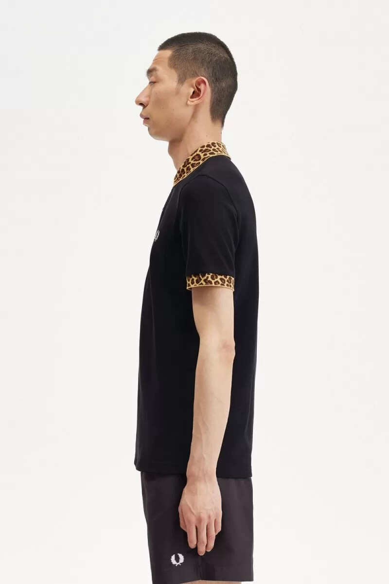 polo fred perry noongoons con estampado de leopardo para hombre color negro